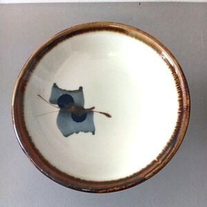 Sam Scott Studio Pottery Serving Bowl BUTTERFLY Footed Signed Glazed Brush Work‎
